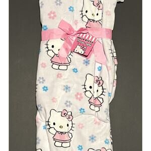 Hello Kitty Throw Blanket Spring Easter Blue Pink Flowers Plush Fleece 50 X 70”